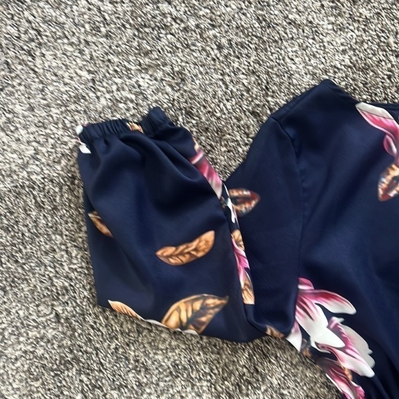 SHEIN Dark Blue Floral 3/4 Sleeves Maxi Dress - Picture 7 of 8